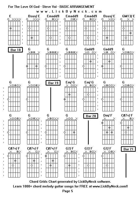 Chord Grids Chart of chord melody fingerstyle guitar song-For The Love Of God - Steve Vai - BASIC ARRANGEMENT,generated by LickByNeck software.